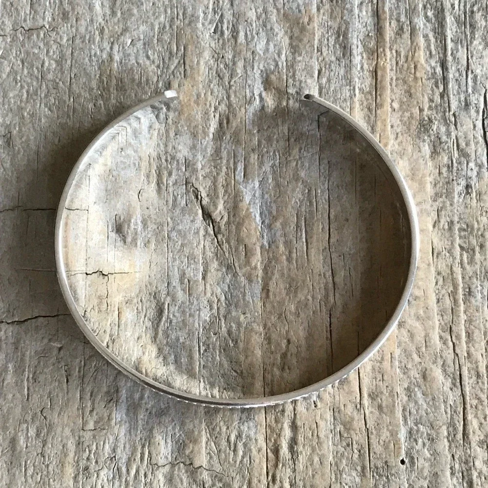 Shiny Sterling Silver Scalloped Open Cuff Bangle Handmade - 5.6mm Wide